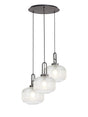 Allardyce 2m Round Pendant, 3 x E27, Pewter/Matt Black With 30cm Pumpkin Shaped Ribbed Clear Glass