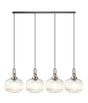 Allardyce Linear Pendant, 4 x E27, Antique Silver/Matt Black With 30cm Pumpkin Shaped Ribbed Clear Glass