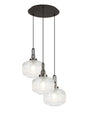 Allardyce 2m Round Pendant, 3 x E27, Antique Silver/Matt Black With 30cm Pumpkin Shaped Ribbed Clear Glass
