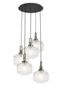 Allardyce 2.5m Round Pendant, 5 x E27, Antique Silver/Matt Black With 30cm Pumpkin Shaped Ribbed Clear Glass