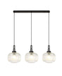 Allardyce Linear 3 Light Pendant E27, Black Chrome/Matt Black With 30cm Pumpkin Shaped Ribbed Clear Glass