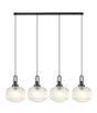 Allardyce Linear Pendant, 4 x E27, Black Chrome/Matt Black With 30cm Pumpkin Shaped Ribbed Clear Glass