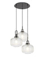 Allardyce 2m Round Pendant, 3 x E27, Black Chrome/Matt Black With 30cm Pumpkin Shaped Ribbed Clear Glass