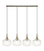 Allardyce Linear Pendant, 4 x E27, Brass Gold/Matt Black With 30cm Pumpkin Shaped Ribbed Clear Glass
