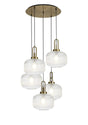 Allardyce 2.5m Round Pendant, 5 x E27, Brass Gold/Matt Black With 30cm Pumpkin Shaped Ribbed Clear Glass