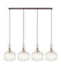 Allardyce Linear Pendant, 4 x E27, Copper/Matt Black With 30cm Pumpkin Shaped Ribbed Clear Glass