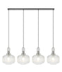 Allardyce Linear Pendant, 4 x E27, Polished Nickel/Matt Black With 30cm Pumpkin Shaped Ribbed Clear Glass