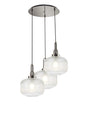 Allardyce 2m Round Pendant, 3 x E27, Polished Nickel/Matt Black With 30cm Pumpkin Shaped Ribbed Clear Glass