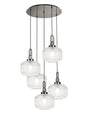Allardyce 2.5m Round Pendant, 5 x E27, Polished Nickel/Matt Black With 30cm Pumpkin Shaped Ribbed Clear Glass