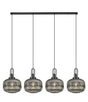 Allardyce Linear Pendant, 4 x E27, Black Chrome/Matt Black With 30cm Pumpkin Shaped Ribbed Smoked Glass