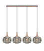 Allardyce Linear Pendant, 4 x E27, Copper/Matt Black With 30cm Pumpkin Shaped Ribbed Smoked Glass