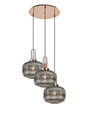 Allardyce 2m Round Pendant, 3 x E27, Copper/Matt Black With 30cm Pumpkin Shaped Ribbed Smoked Glass