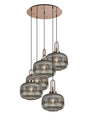 Allardyce 2.5m Round Pendant, 5 x E27, Copper/Matt Black With 30cm Pumpkin Shaped Ribbed Smoked Glass