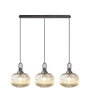 Allardyce Linear 3 Light Pendant E27, Aged Pewter/Matt Black With 30cm Pumpkin Shaped Ribbed Champagne Glass