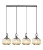Allardyce Linear Pendant, 4 x E27, Aged Pewter/Matt Black With 30cm Pumpkin Shaped Ribbed Champagne Glass