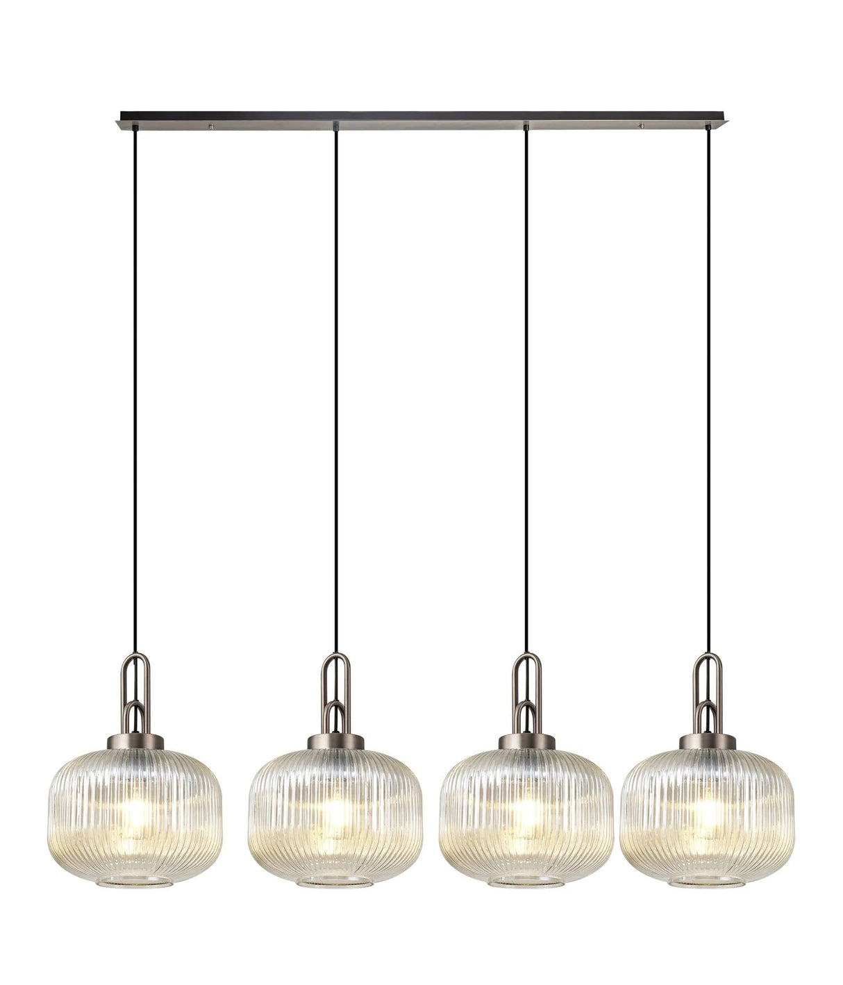 Allardyce Linear Pendant, 4 x E27, Antique Silver/Matt Black With 30cm Pumpkin Shaped Ribbed Champagne Glass