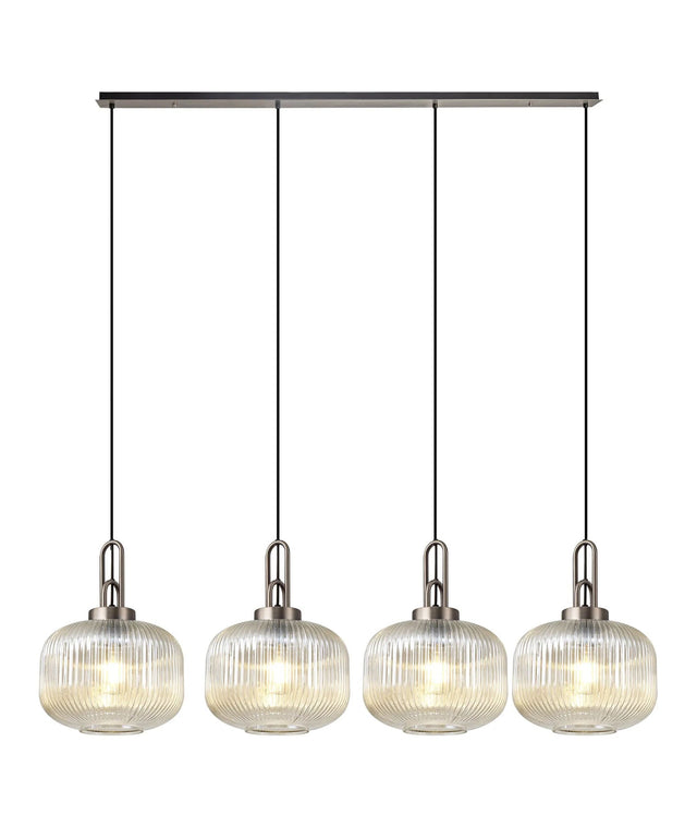 Allardyce Linear Pendant, 4 x E27, Antique Silver/Matt Black With 30cm Pumpkin Shaped Ribbed Champagne Glass
