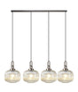 Allardyce Linear Pendant, 4 x E27, Antique Silver/Matt Black With 30cm Pumpkin Shaped Ribbed Champagne Glass
