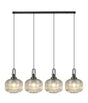 Allardyce Linear Pendant, 4 x E27, Black Chrome/Matt Black With 30cm Pumpkin Shaped Ribbed Champagne Glass