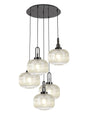 Allardyce 2.5m Round Pendant, 5 x E27, Black Chrome/Matt Black With 30cm Pumpkin Shaped Ribbed Champagne Glass