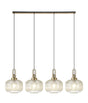 Allardyce Linear Pendant, 4 x E27, Brass Gold/Matt Black With 30cm Pumpkin Shaped Ribbed Champagne Glass