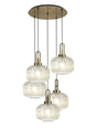 Allardyce 2.5m Round Pendant, 5 x E27, Brass Gold/Matt Black With 30cm Pumpkin Shaped Ribbed Champagne Glass