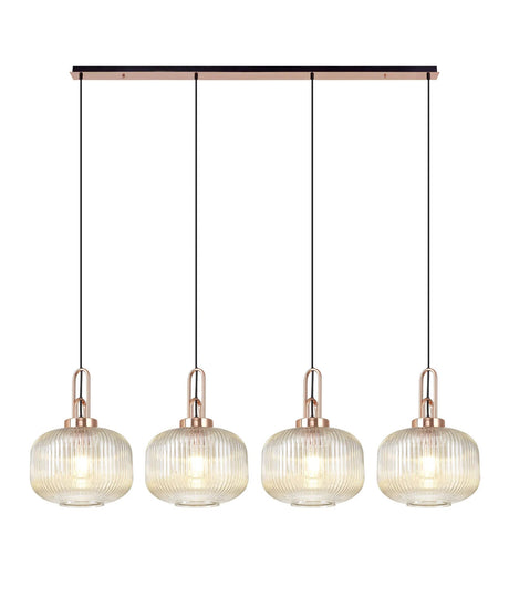 Allardyce Linear Pendant, 4 x E27, Copper/Matt Black With 30cm Pumpkin Shaped Ribbed Champagne Glass