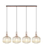 Allardyce Linear Pendant, 4 x E27, Copper/Matt Black With 30cm Pumpkin Shaped Ribbed Champagne Glass