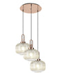 Allardyce 2m Round Pendant, 3 x E27, Copper/Matt Black With 30cm Pumpkin Shaped Ribbed Champagne Glass