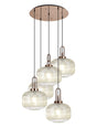 Allardyce 2.5m Round Pendant, 5 x E27, Copper/Matt Black With 30cm Pumpkin Shaped Ribbed Champagne Glass
