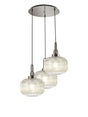 Allardyce 2m Round Pendant, 3 x E27, Polished Nickel/Matt Black With 30cm Pumpkin Shaped Ribbed Champagne Glass