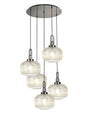 Allardyce 2.5m Round Pendant, 5 x E27, Polished Nickel/Matt Black With 30cm Pumpkin Shaped Ribbed Champagne Glass