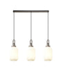 Allardyce Linear 3 Light Pendant With 20cm Tubular Ribbed Glass, Antique Silver/Matt Black Opal