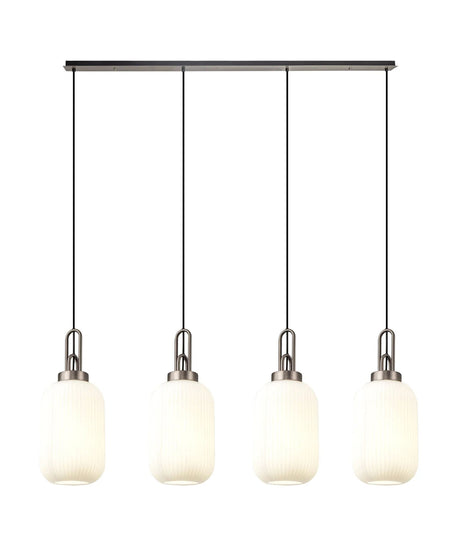 Allardyce Linear 4 Light Pendant With 20cm Tubular Ribbed Glass, Antique Silver/Matt Black Opal