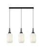 Allardyce Linear 3 Light Pendant With 20cm Tubular Ribbed Glass, Black Chrome/Matt Black Opal