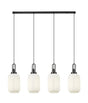 Allardyce Linear 4 Light Pendant With 20cm Tubular Ribbed Glass, Black Chrome/Matt Black Opal