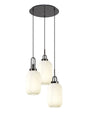 Allardyce Round 3 Light Pendant With 20cm Tubular Ribbed Glass, Black Chrome/Matt Black Opal