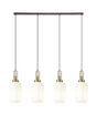 Allardyce Linear 4 Light Pendant With 20cm Tubular Ribbed Glass, Brass Gold/Matt Black Opal
