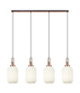 Allardyce Linear 4 Light Pendant With 20cm Tubular Ribbed Glass, Copper/Matt Black Opal