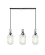 Allardyce Linear 3 Light Pendant With 20cm Tubular Ribbed Glass, Aged Pewter/Matt Black Clear