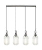 Allardyce Linear 4 Light Pendant With 20cm Tubular Ribbed Glass, Aged Pewter/Matt Black Clear