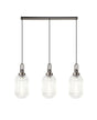 Allardyce Linear 3 Light Pendant With 20cm Tubular Ribbed Glass, Antique Silver/Matt Black Clear