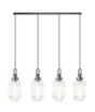 Allardyce Linear 4 Light Pendant With 20cm Tubular Ribbed Glass, Antique Silver/Matt Black Clear