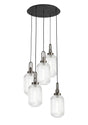 Allardyce Round 5 Light Pendant With 20cm Tubular Ribbed Glass, Antique Silver/Matt Black Clear