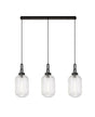 Allardyce Linear 3 Light Pendant With 20cm Tubular Ribbed Glass, Black Chrome/Matt Black Clear