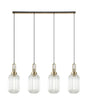 Allardyce Linear 4 Light Pendant With 20cm Tubular Ribbed Glass, Brass Gold/Matt Black Clear