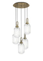 Allardyce Round 5 Light Pendant With 20cm Tubular Ribbed Glass, Brass Gold/Matt Black Clear