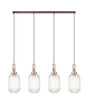 Allardyce Linear 4 Light Pendant With 20cm Tubular Ribbed Glass, Copper/Matt Black Clear