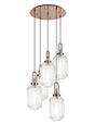 Allardyce Round 5 Light Pendant With 20cm Tubular Ribbed Glass, Copper/Matt Black Clear