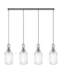 Allardyce Linear 4 Light Pendant With 20cm Tubular Ribbed Glass, Polished Nickel/Matt Black Clear